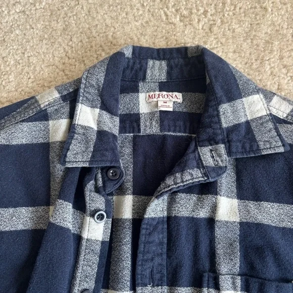 Dark Blue and White Long Sleeve Button-Up Flannel - Picture 3 of 11